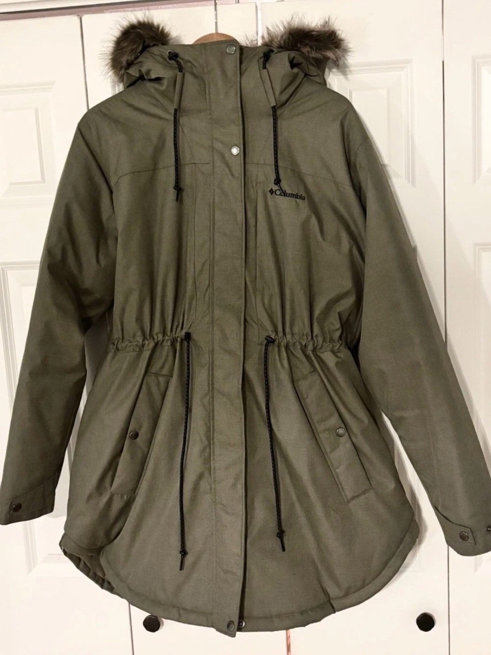 Columbia Suttle Mountain Omni-Heat Parka Women’s 1X Olive Green Faux Fur